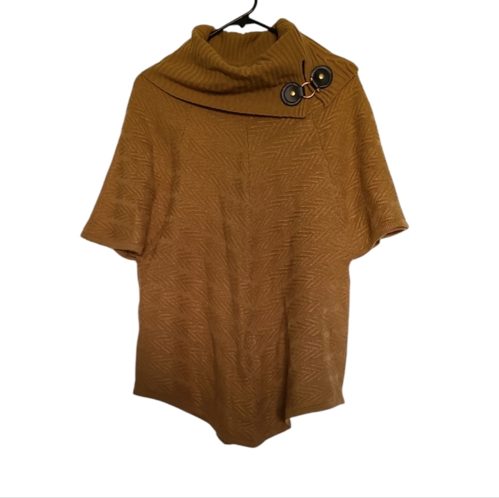 Dana Buchman Tan Mitred Stitch Cowl Poncho Sweater Sz S NWT
